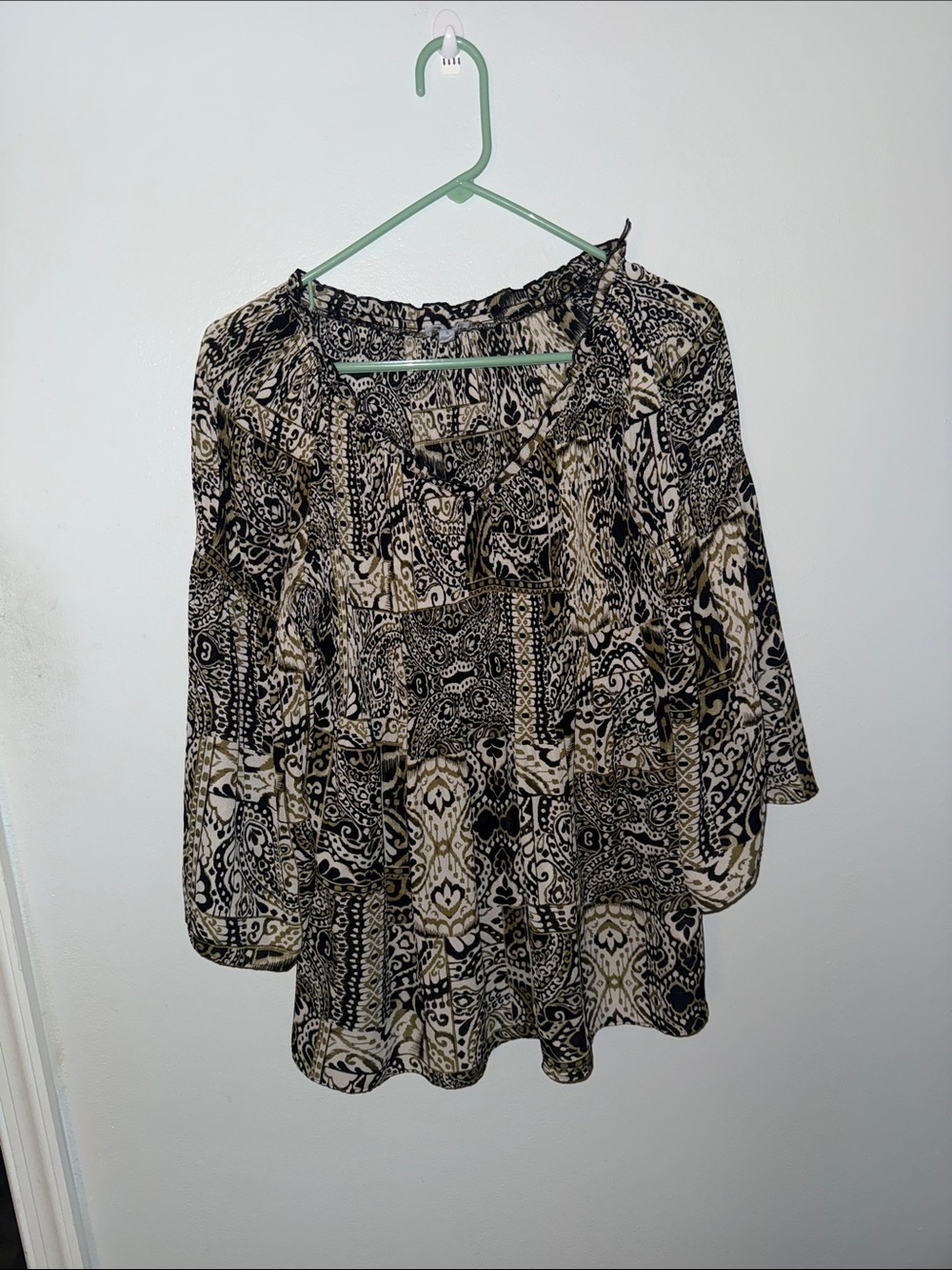Women's Black & Cream Paisley Peasant Blouse - Lightweight Boho Top